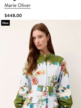 Marie Oliver Floral Shirt Dress in Green and Light Blue